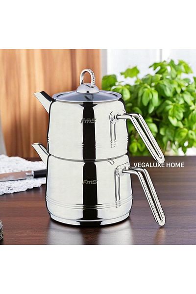 FMS Burcu Medium Size Steel Teapot (Upper Teapot 1.25 - Lower 2.25)