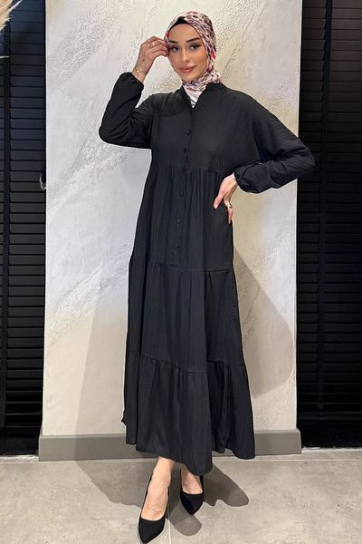 julude Φόρεμα Hijab με μαύρο κουμπί με λεπτομέρεια βολάν