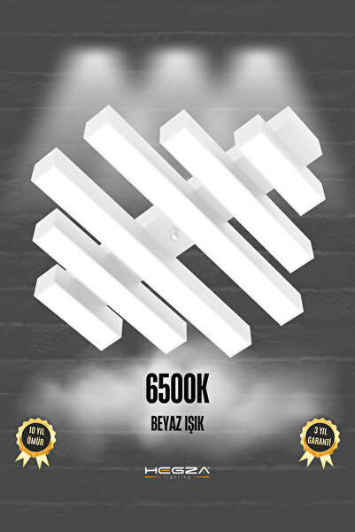 Hegza Lighting Parrılla ( Beyaz Kasa, Beyaz Işık ) Ledli Modern Plafonyer Led Avize, Salon, Mutfak, Oturma Odası