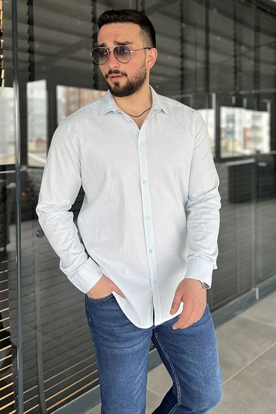 MİSHAR İTALİA Ανδρικό μακρυμάνικο πουκάμισο γαλάζιο με αυτοσχεδιασμό