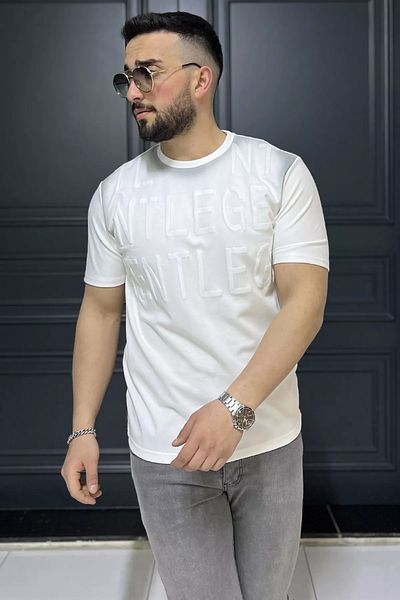 MİSHAR İTALİA Κρεμ ανδρικό μπλουζάκι με γράμμα με λαιμόκοψη