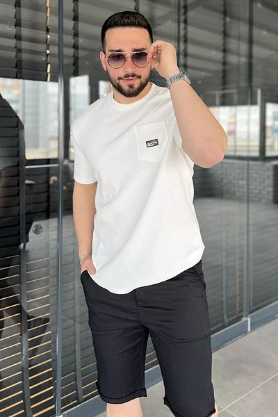 MİSHAR İTALİA Ανδρικό T-Shirt Cream Crew Neck Pocket