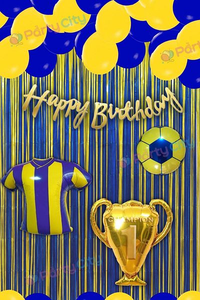 Party City Yellow Navy Blue Birthday Decoration Set – Party Ornament, Balloon, Banner, Foil Balloons