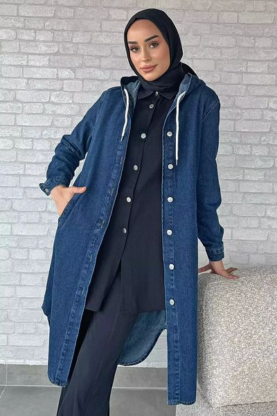 julude Γυναικείο τζιν καπέλο με κουκούλα Navy Blue