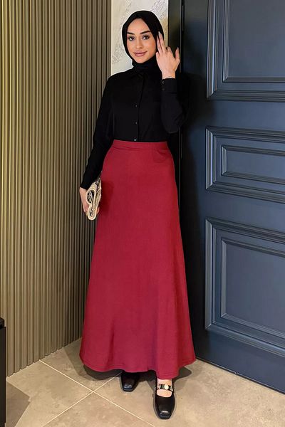 julude Fusta roșie Claret pentru femei, culoare uni, cu talie elastică, hijab, kilos