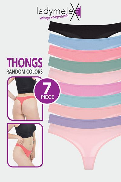 LadyMelex Women Thong, 7-Pack String, Random Mixed Color, Soft Fabric