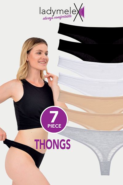 LadyMelex Tanga de damă, pachet de 7, piele neagră, albă, gri, țesătură moale