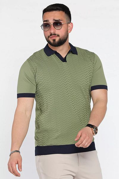 MİSHAR İTALİA Ανδρικό πλεκτό μπλουζάκι Khaki Polo Neck