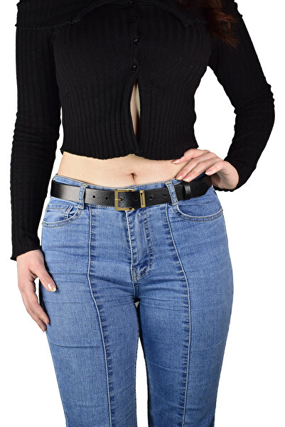 GoDeri %100 Hakiki Deri, Gold Takım Tokalı 3 Cm Siyah Kadın Kemeri; Elbise, Pantolon Kemeri=3cm-kdn-47