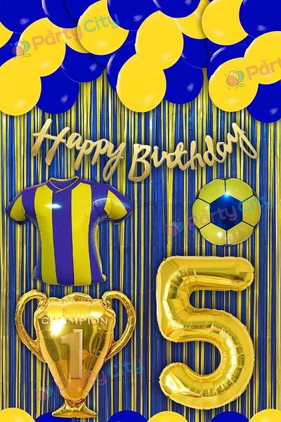 Party City Yellow Navy Blue 5Th Birthday Ornament Set – Party Ornament, Balloon, Banner, Foil Balloons