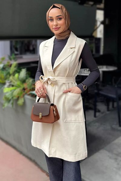 julude سترة حجاب مبطنة بحزام خصر حجري