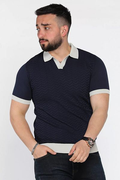 MİSHAR İTALİA Ανδρικό πλεκτό μπλουζάκι Navy Blue Polo Neck