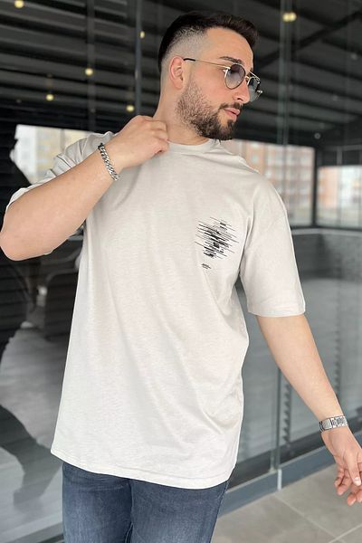 MİSHAR İTALİA Ανδρικό μπλουζάκι με στάμπα σε γκρι Oversize