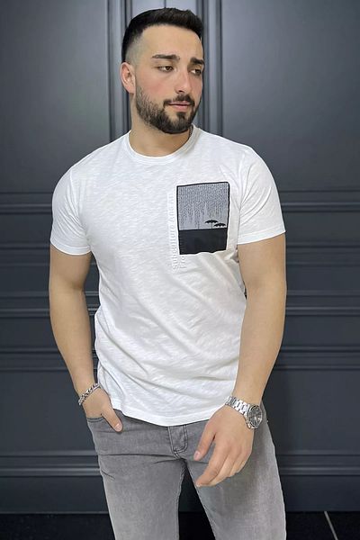 MİSHAR İTALİA Ανδρικό μπλουζάκι με λευκό εμπριμέ λαιμόκοψη