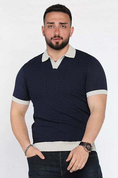 MİSHAR İTALİA Ανδρικό πλεκτό μπλουζάκι Navy Blue Polo Neck