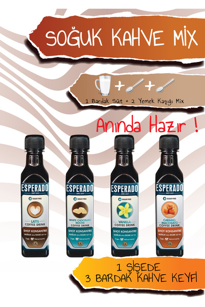 ESPERADO VANİLYA *KARAMEL*LATTE*WHİTE CHOCOLATE AROMALI SOĞUK KAHVE MİX 4 LÜ ...