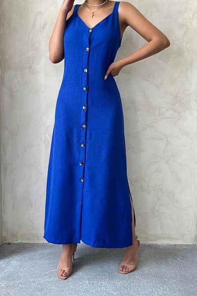 bacc Rochie cămașă țesătă de lungime maxi cu bretele Saks pentru femei Bchn- 25255044