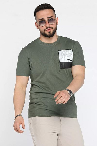 MİSHAR İTALİA Ανδρικό μπλουζάκι με στάμπα Khaki Crew Neck