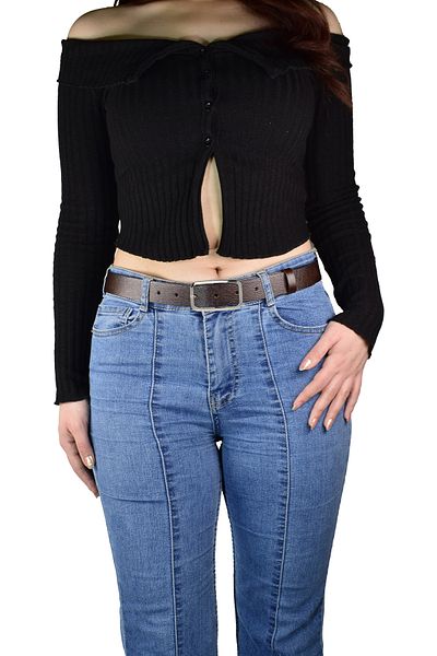 GoDeri 100% Genuine Leather, Dark Brown with Silver Buckle 3 cm Women's Belt, Trouser Belt, 3cmkdn50