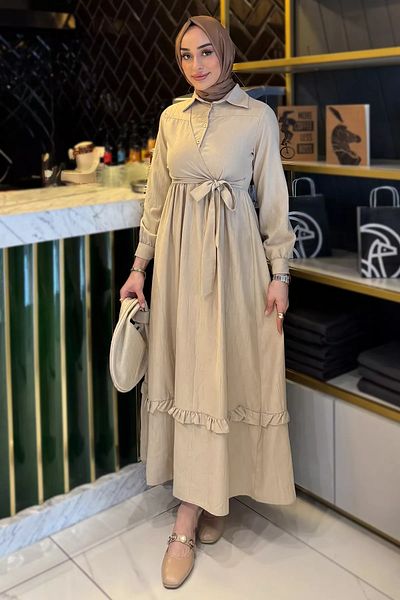 julude Πέτρινο Φόρεμα Hijab με μισό κουμπί στο πλάι
