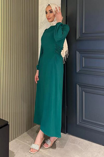 julude Πράσινο πλαϊνό δεμένο φόρεμα Hijab