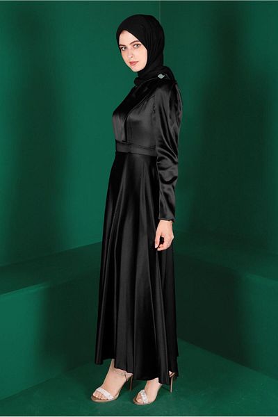 Alvina Satin Dress - Stone Detailed, Model 42872