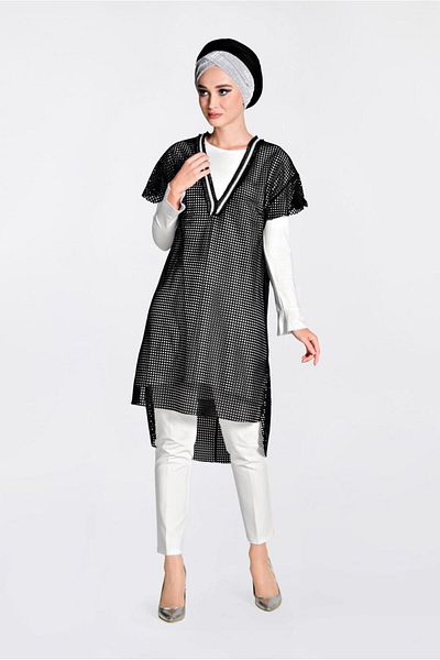 Alvina Mesh Grosgrain Stripe 2'Li Tunic 4378