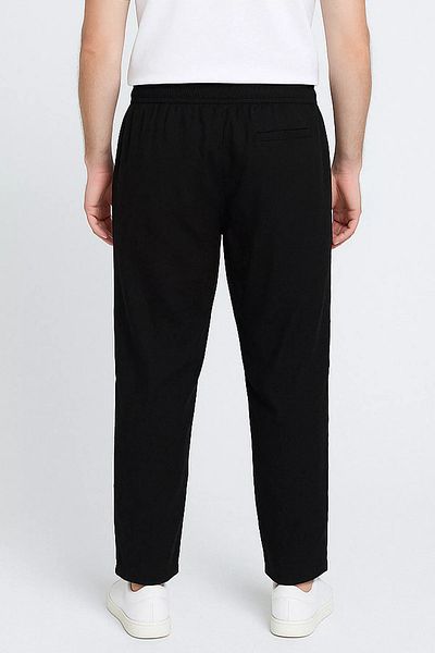 MİSHAR İTALİA Black Men's Waist Tied Linen Jogger Pants