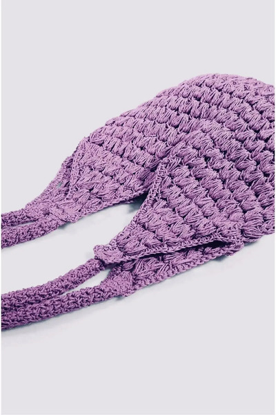 TOM SHOP Ліла Ручна робота Паперова мотузка Плетена щоденна сумка через плече - Сумка з отворами Літня подарунок