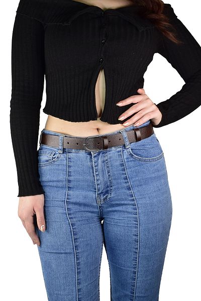 GoDeri 100% Genuine Leather, Nickel Buckle 3 Cm Dark Brown Women's Belt; Dress, Trouser Belt = 3cm-kdn-21