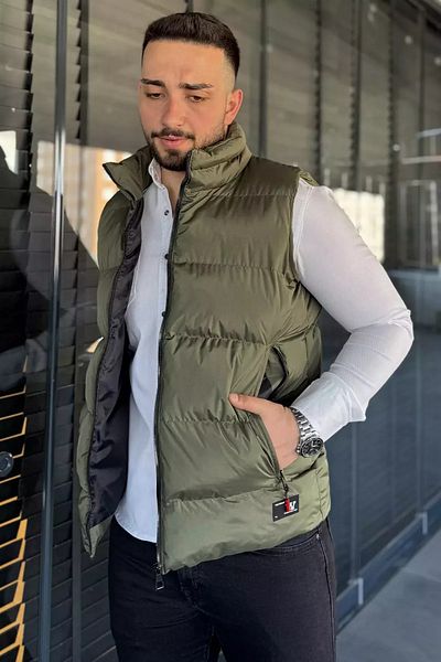 MİSHAR İTALİA Ανδρικό γιλέκο με διπλή τσέπη χακί