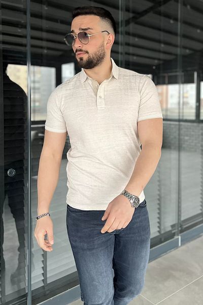 MİSHAR İTALİA Ανδρικό μπλουζάκι από πέτρινο γιακά πόλο με μοτίβο Lycra