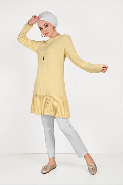 Alvina Tunic with Pleated Skirt and Zipper - Back 40538