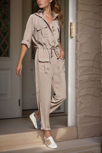 bacc Women's Stone Airobin Pocket Belted Safari Jumpsuit Bcbsk-25700-3164
