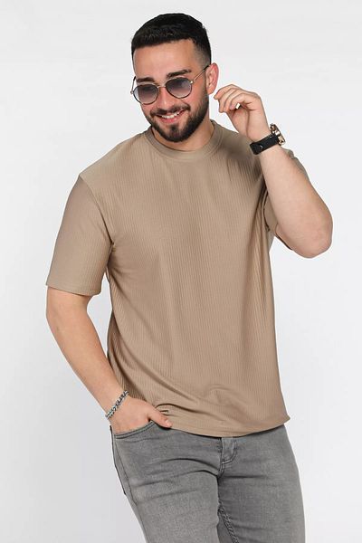 MİSHAR İTALİA Ανδρικό μπλουζάκι με λαιμόκοψη σε μπεζ μοτίβο
