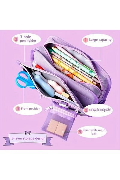 bundle island Large Capacity 4 Compartments Pencil Bag with Kuromi Figure Ad102