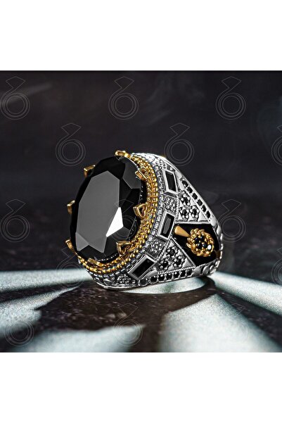 modasilvers 925 Ayar Gümüş Siyah Zirkon Taşlı Mineli Erkek Yüzük