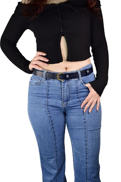 GoDeri Curea subțire pentru femei, 100% piele naturală, cataramă aurie, albastru bleumarin, 3cm=3cm-kdn-02