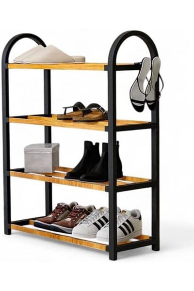 STOREMAX Sellbuystore Midi Wooden Shoe Rack with Sticks 4 Compartment Organizer 8 Pairs Shoe Capacity