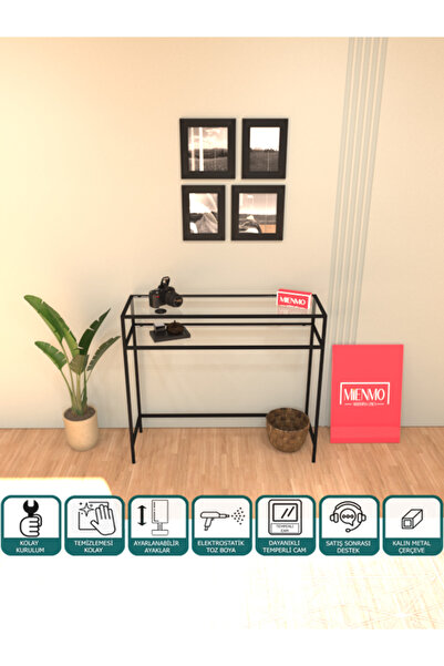 Mienmo Viol Metal Dresuar Dekoratif Çok Raflı Kahve Köşesi Konsol Siyah Şeffa...