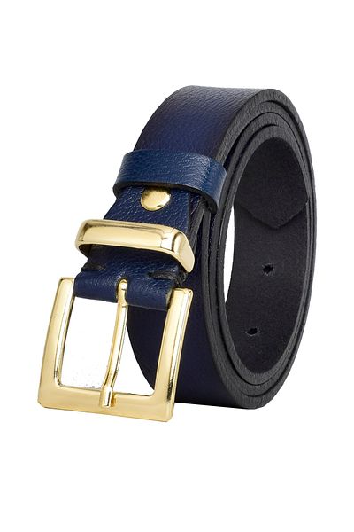 GoDeri 100% Piele Genuina, Set Auriu cataramă 3 Cm Curea de damă Bleumarin; Rochie, curea pantalonilor = 3cm-kdn-47