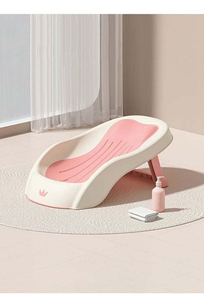 Taimi Foldable Baby Bath Chair Safe Non-Slip Bathtub with Headrest Pink 53x20x28cm