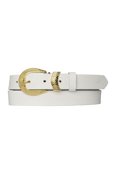 GoDeri Curea subțire pentru femei, piele naturală, cataramă aurie, alb lapte, 3cm=3cm-kdn-27