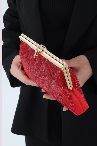 By EDUU Hand and Shoulder Usable Evening Dress Bag with Glitter and Stone Clip Closure
