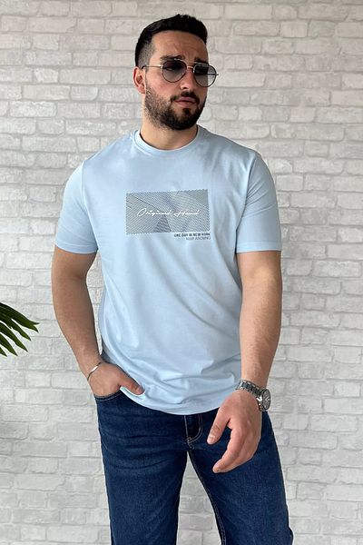 MİSHAR İTALİA Μπλουζάκι με στάμπα ανδρικής λαιμόκοψης Baby Blue
