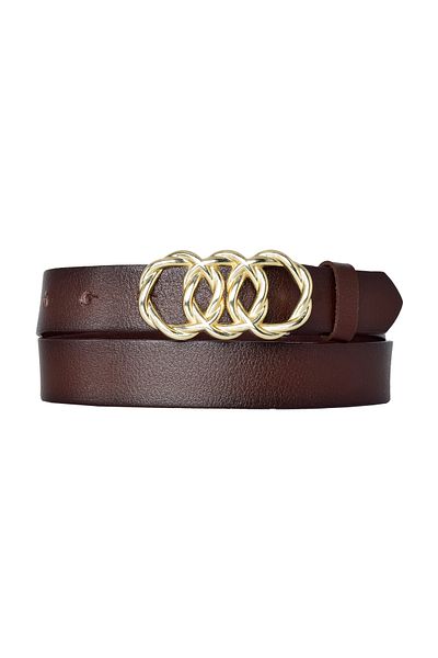 GoDeri 100% Genuine Leather, Gold Knit Buckle 3 Cm Dark Brown Women's Belt; Dress, Trouser Belt = kdn-45