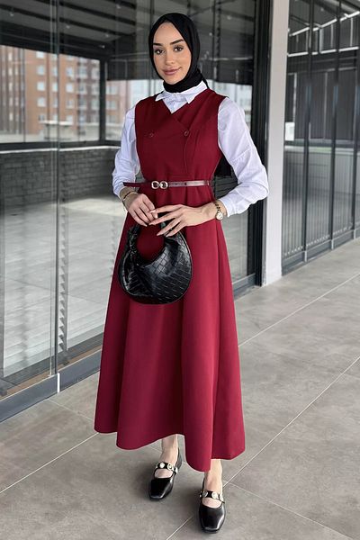 julude Φόρεμα με ζώνη μπορντό Hijab Gilet