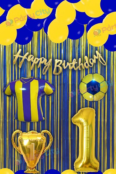 Party City Yellow Navy Blue 1 Year Old Birthday Decoration Set – Party Ornament, Balloon, Banner, Foil Balloons
