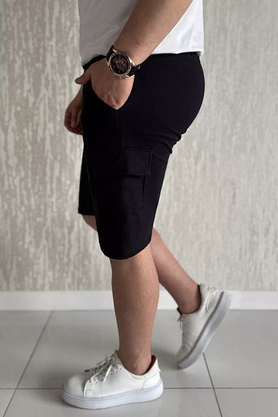 MİSHAR İTALİA Navy Blue Men's Cargo Pocket Waist Tie Shorts