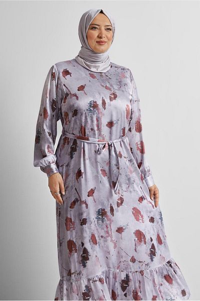 Alvina Patterned Belted Satin Dress 20727